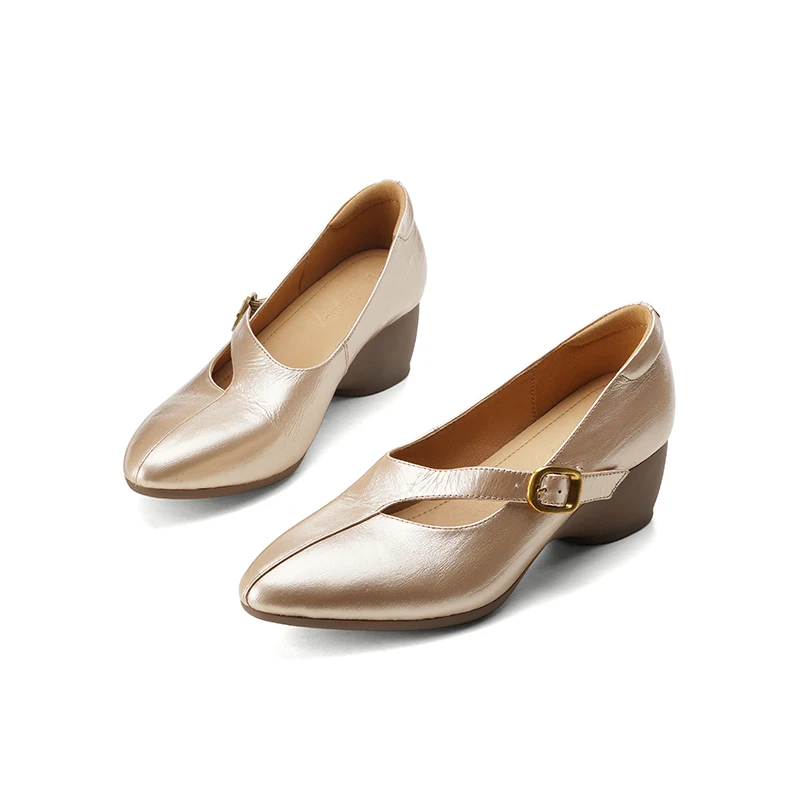 

Luxury Embossed Cowhide Mary Jane Shoes 4.5cm Wedge Heel Single Buckle Strap Cushioned Insole Contrast Trim Champagne Black