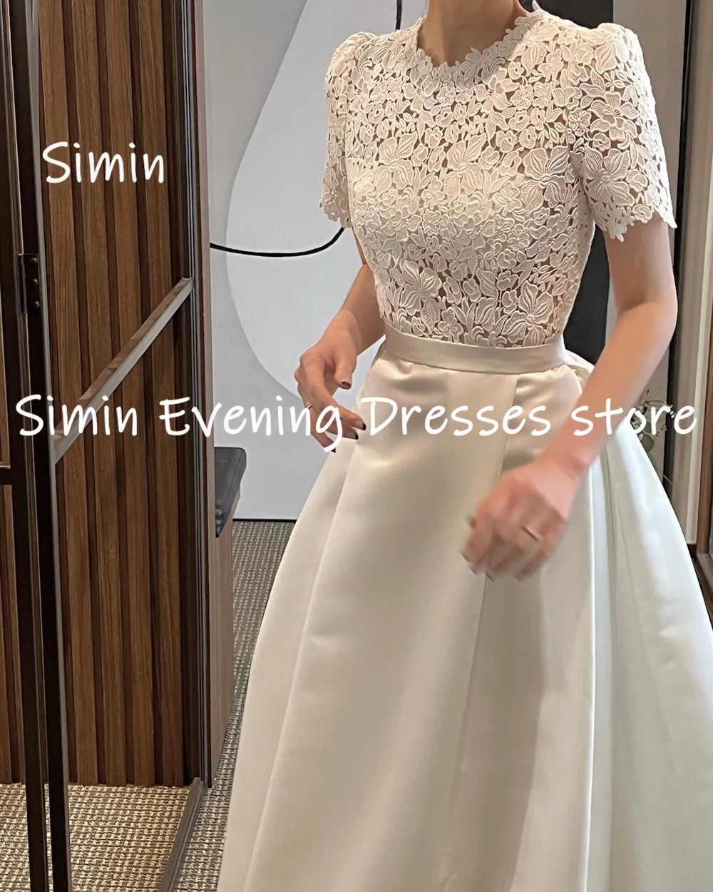 Simin-vestidos de novia formales con volantes para mujer, traje elegante y bonito de encaje, línea A, escote redondo, longitud hasta el suelo,