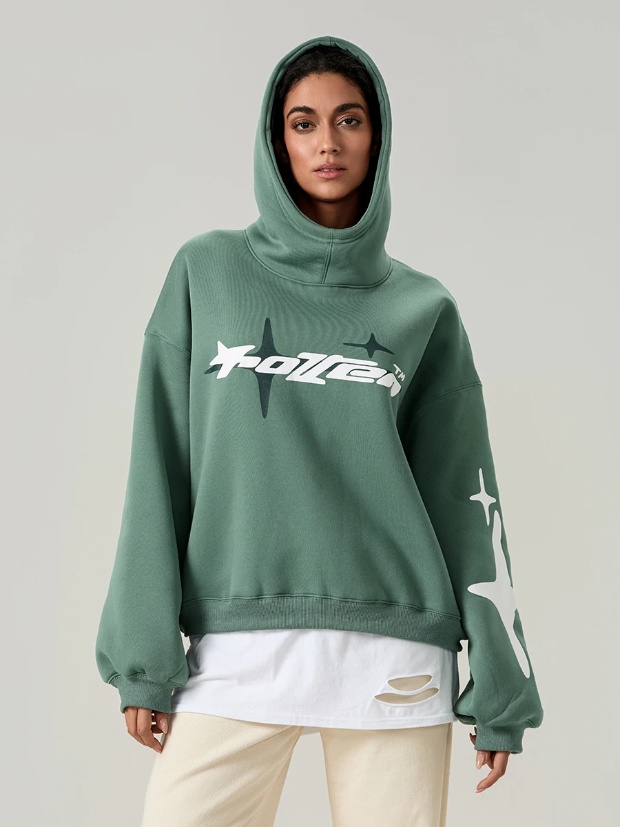 Women s Oversized Hoodies Sweatshirts with Star Letter Print Turtleneck Long Sleeve Pullovers for Casual Fall Workouts and