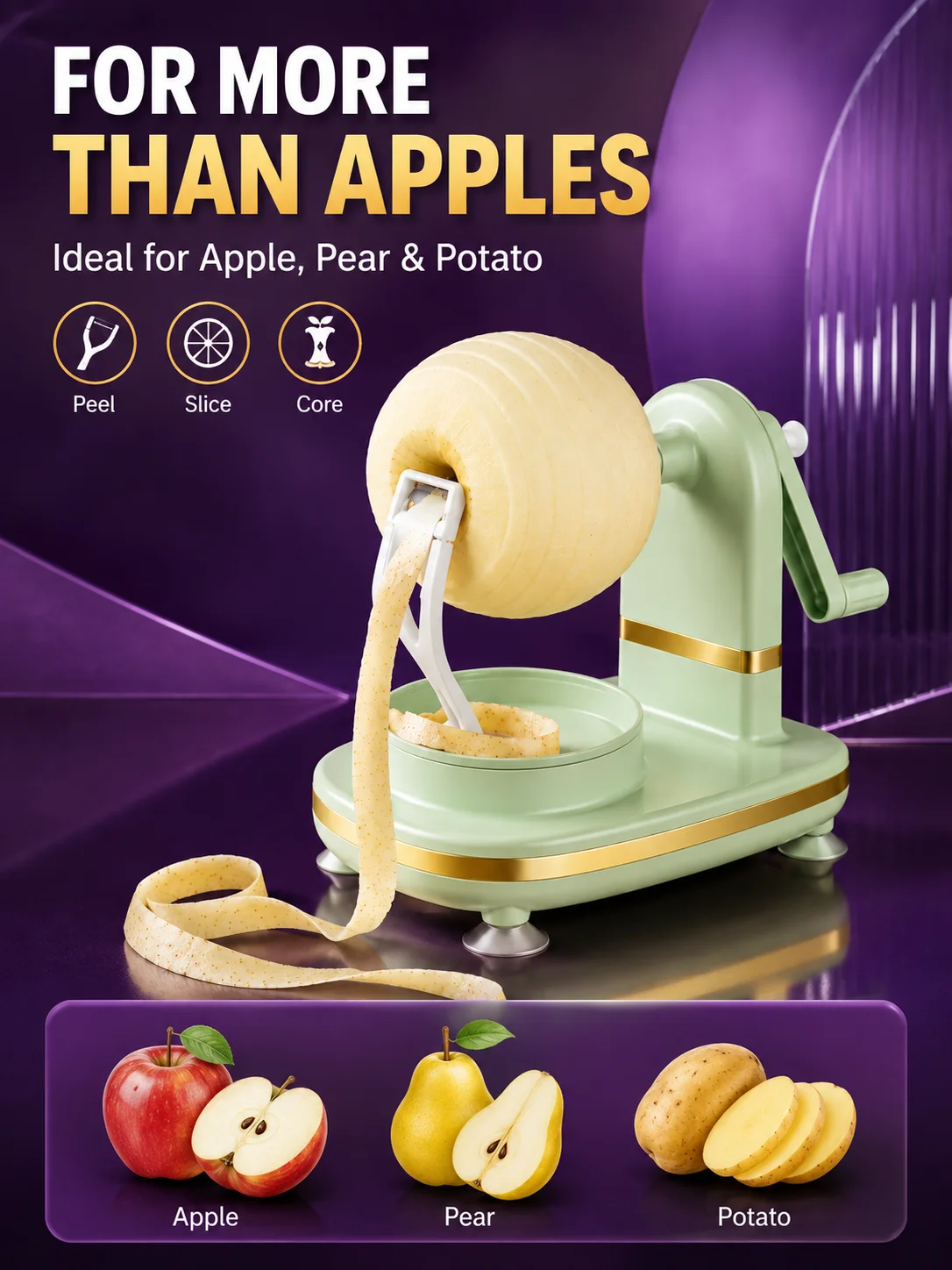 Automatic Hand Crank Fruit Peeler Stainless Steel Blade for Apple Pear Potato Kitchen Tool