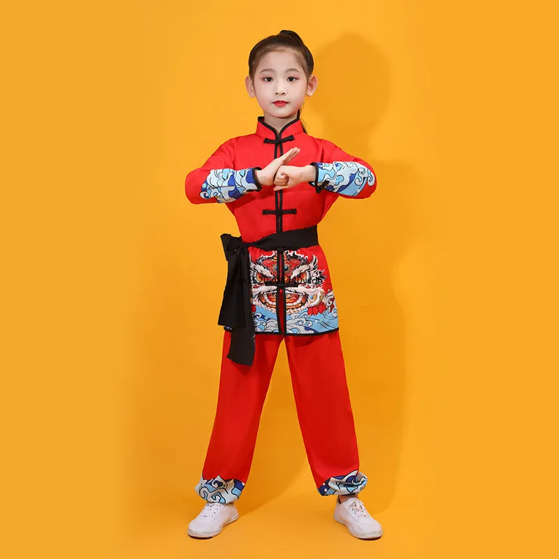 Kinder Wushu Kleidung Drachen druck Uniformen Kung Fu Performance Kostüme Erwachsenen Kind Chinesisch traditionelle Kampfkunst Outfits