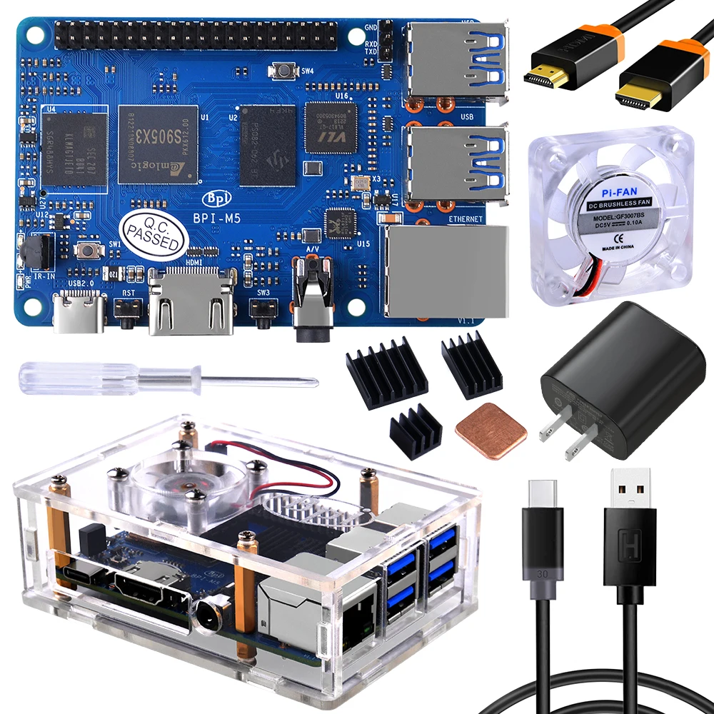 Original Banana PI BPI M5 Ayrlic Fall Shell mit Kühler lüfter QC Power Versorgung Ultimative Kit