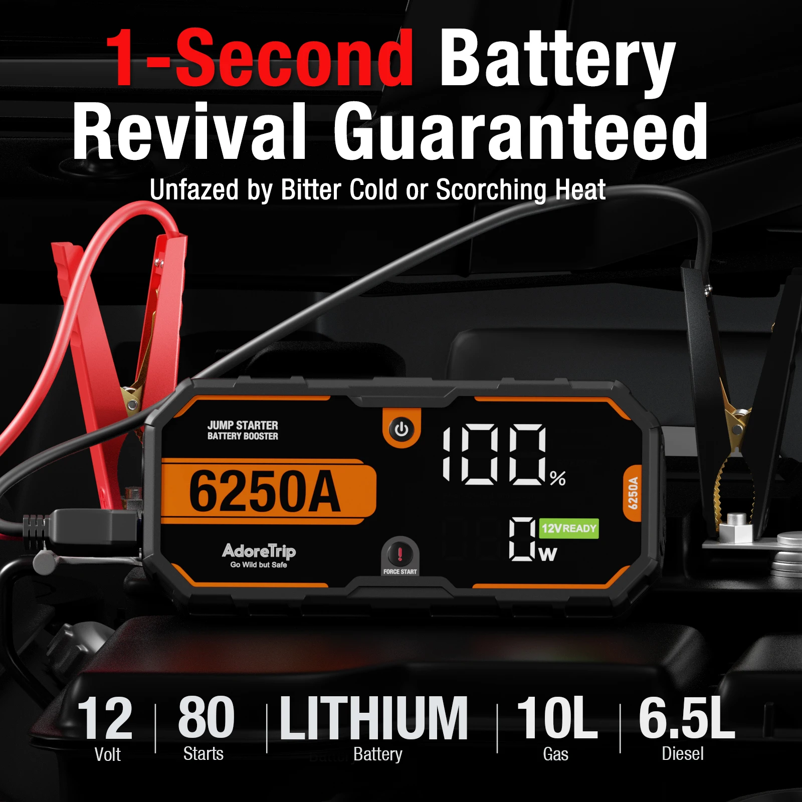 AdoreTrip Car 6250A Portable 12V  Jump Starter Power Bank 12V Auto Battery Charger Booster Starting Device With Led Light
