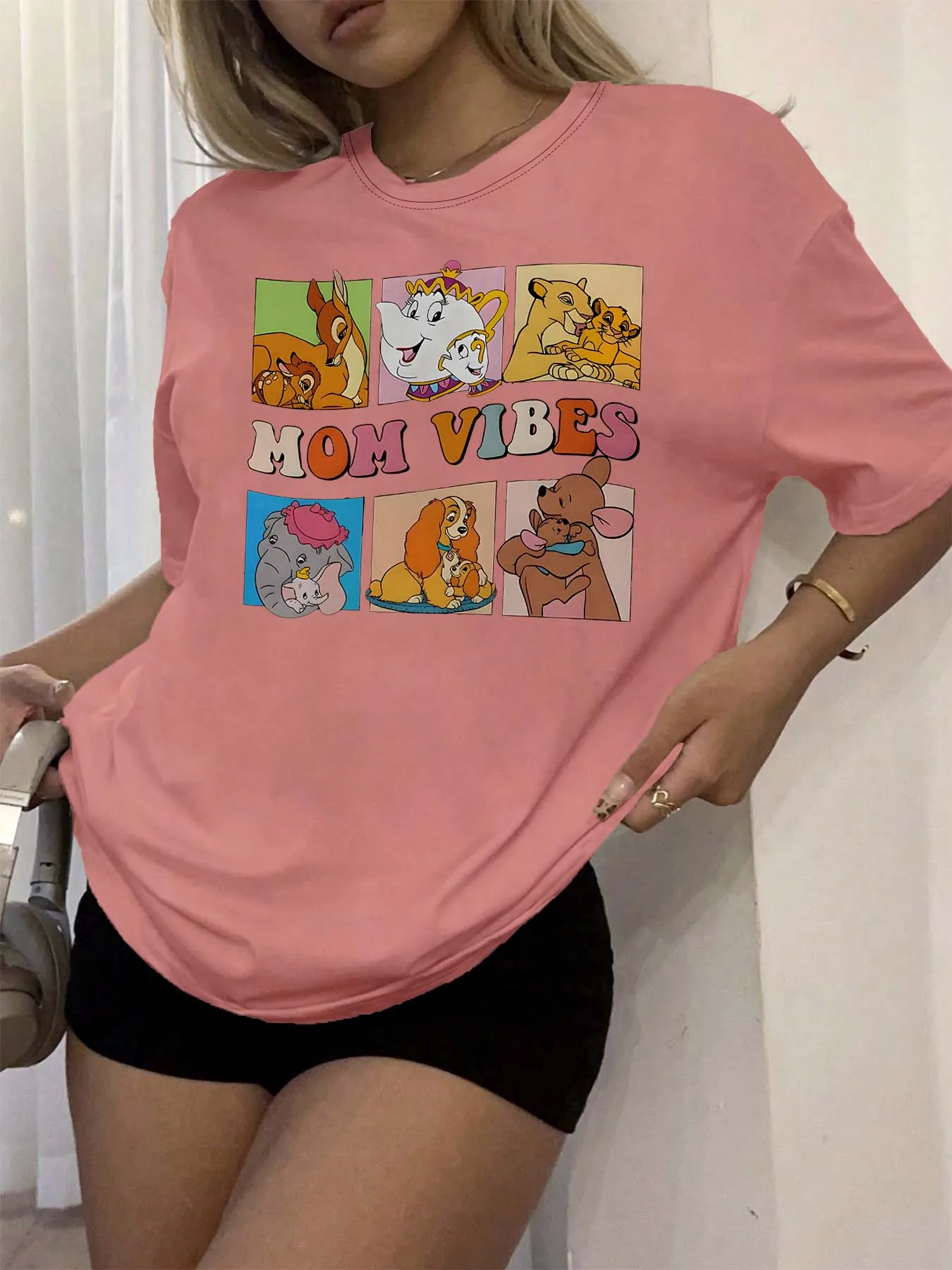 

Plus Size Cartoon Character Mom Vibes Graphic Casual Tee for Women