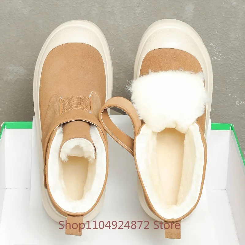 Winter Cow Suede Snow Boots Men's High Top Platform Shoes Male Genuine Leather Wool Warm Non-slip Casual Outdoor Cotton Boots