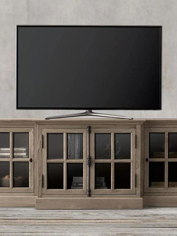 Retro High-End TV Cabinet Small Apartment Living Room Solid Wood Side Cabinet American Simple Floor Cabinet