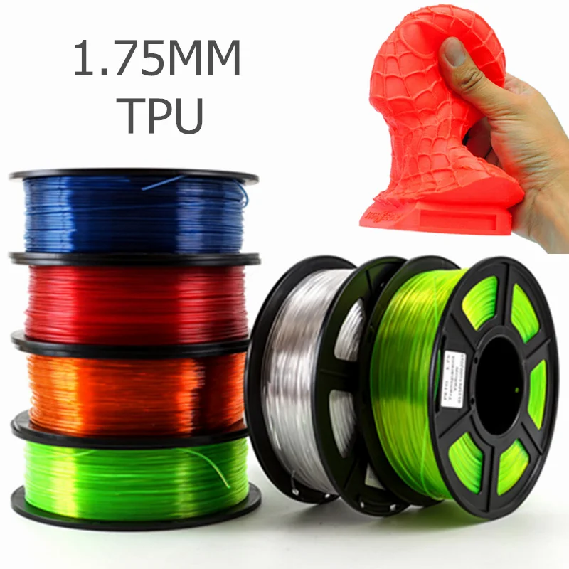 Filamento de impresora 3D, 1,75mm, 250G, TPU, plástico, materiales de impresión flexibles, Color gris, negro y rojo