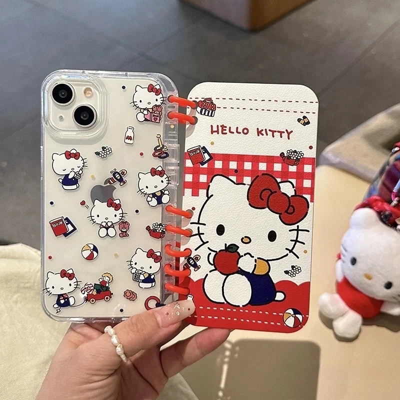 

Funny Cartoon 3D Mini Flip Notebook Cute Kuromi My Melody Hello Kitty Phone Case For iPhone 16 15 14 13 Pro Max KT Bear Holder