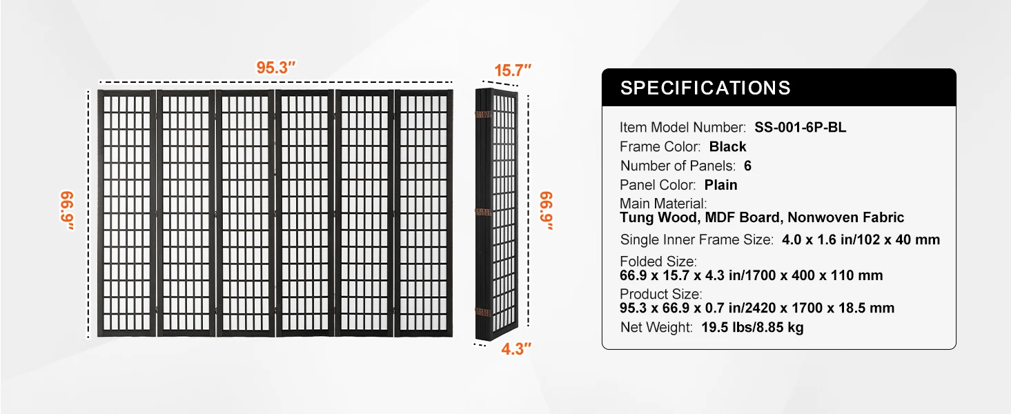 SucceBuy 3/4/6 Panel Wood Folding Privacy Screen Portable Decoration Screens for Room Separation Home Office Restaurant&Bedroom