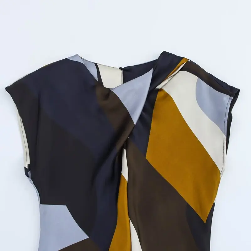 Wiosna 2025 Damska Moda Wszechstronny Jedwabny Satynowy Nadruk Midi Dr Ele Sle Jednoczęściowy Premium Quali Ladies Dr