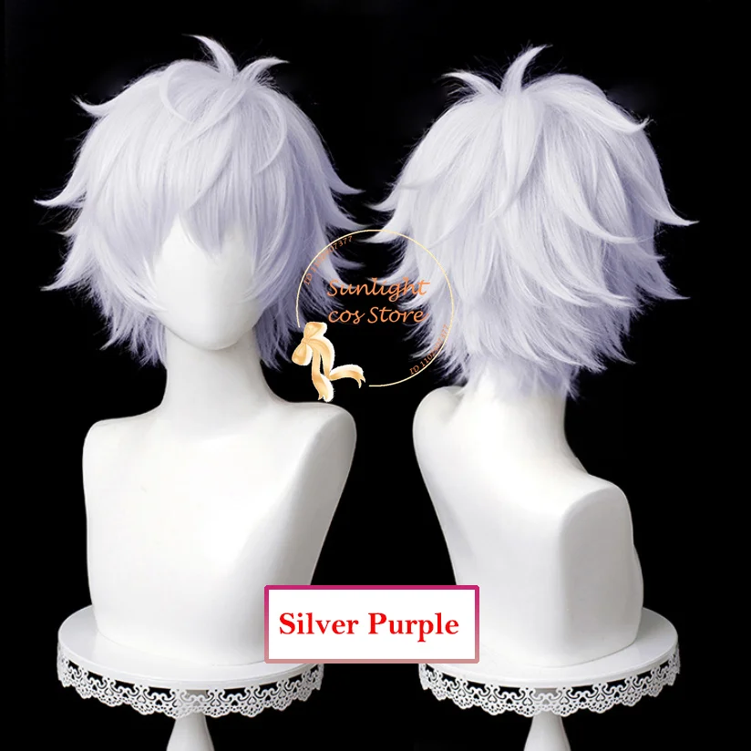 Anime Gojo Satoru Cosplay Wig 30cm Short Silver Purple/Silver White Satoru Gojo Wigs Heat Resistant Synthetic Hair + Wig Cap image 2