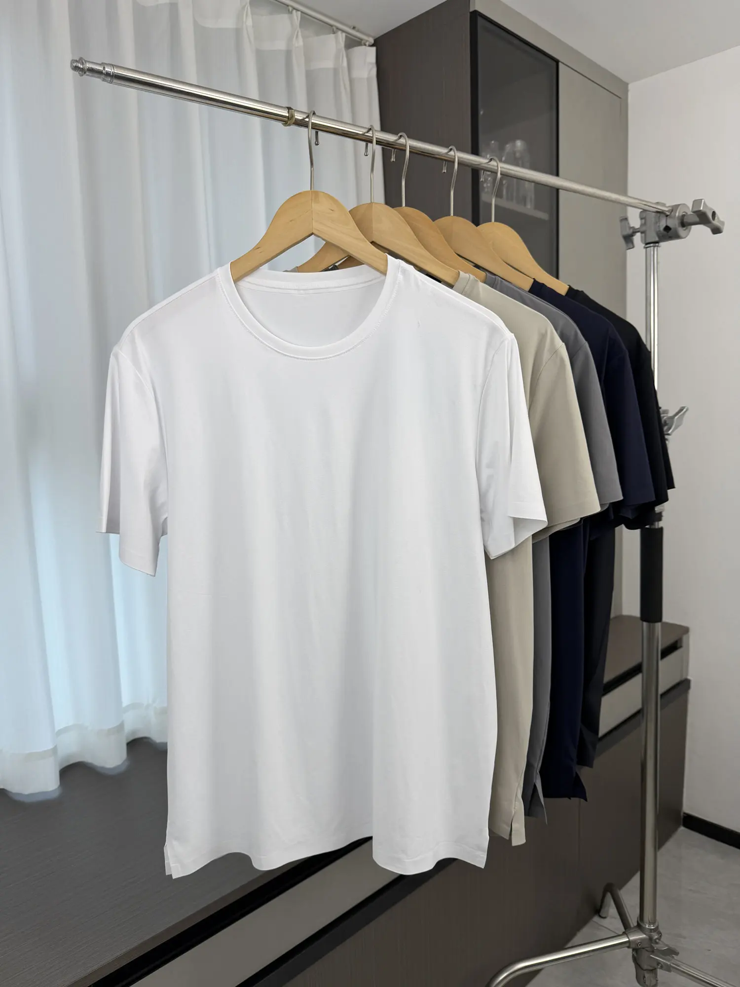 Cooling Technology Seamless Gluing Men's Summer Sporty T-Shirt Four-Way Stretch Quick Dry Short Sleeve round Neck Casual Style