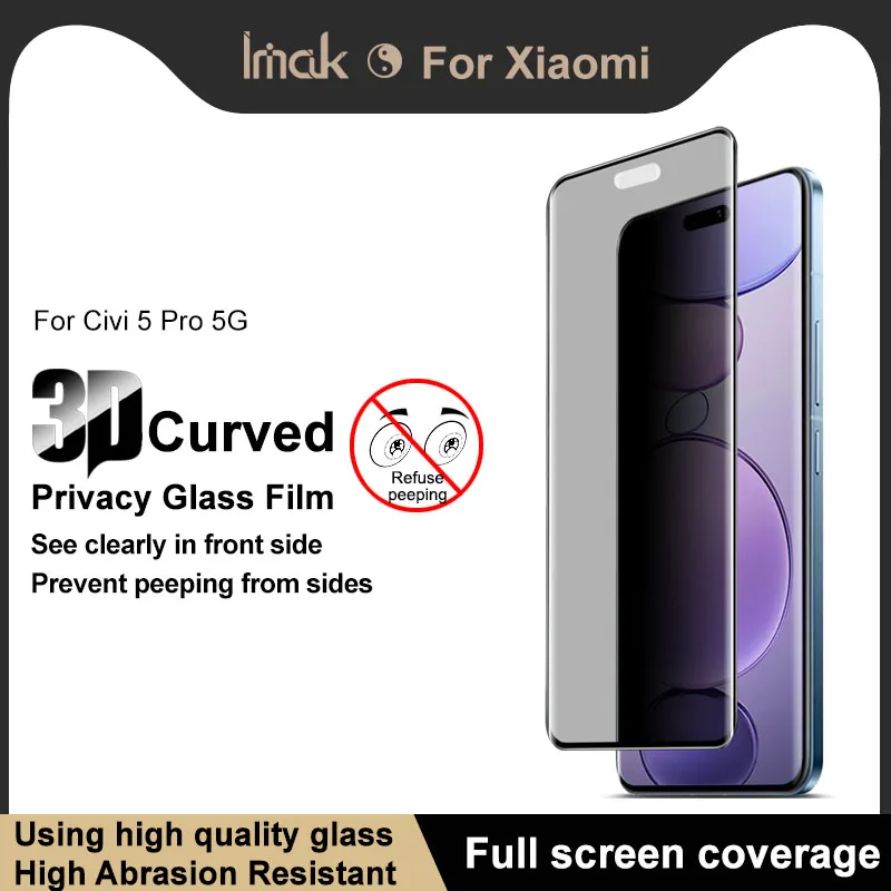 

IMAK For Xiaomi Civi 5 Pro 5G 3D Curved Anti-peep Glass Film Full Screen Version