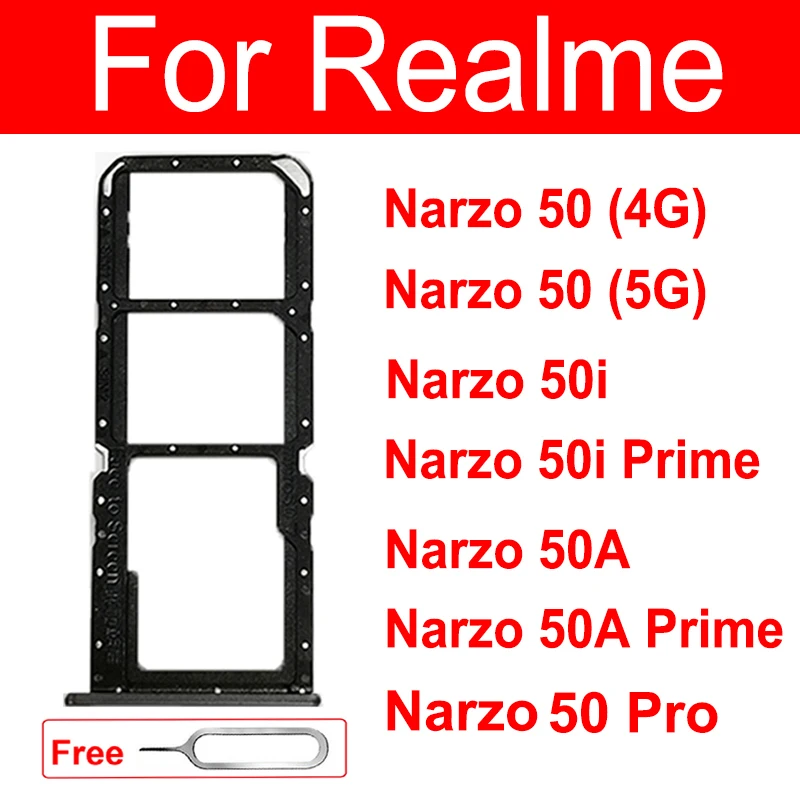 SIM Card Tray For Realme Narzo 50 Pro 50A Prime 50i Prime 4G 5G Dual Sim Card Slot Socket   Card Reader Holder Parts