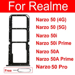 SIM Card Tray For Realme Narzo 50 Pro 50A Prime 50i Prime 4G 5G Dual Sim Card Slot Socket   Card Reader Holder Parts