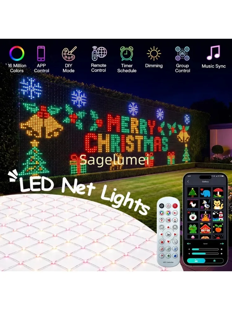 Inteligentne lampy do oświetlenia sieci 1.6/3.2/6.4/9.6M z diodami RGB, wodoodporne IP65, możliwość programowania wzorów za pomocą aplikacji, idealne do świątecznych dekoracji ogrodowych. — 2