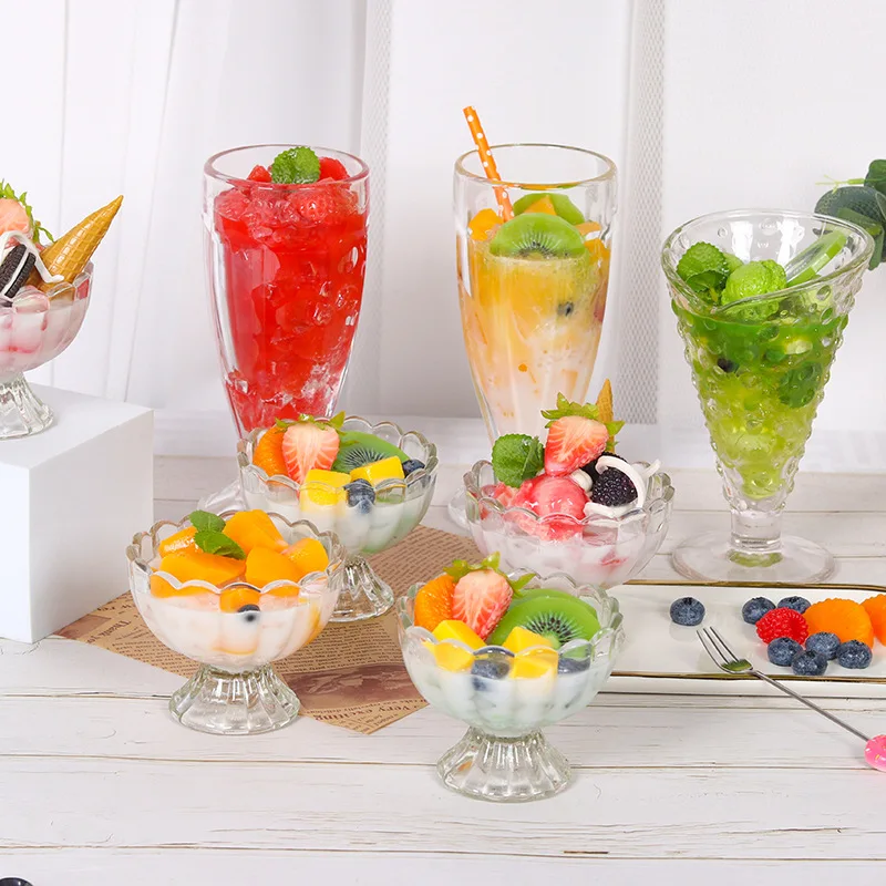 Simulation juice milkshake cup yogurt pudding ice cream model fruit salad with cup home party shop window photo display