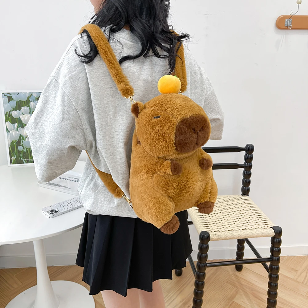 Kawaii Fashion Plushie Doll Fur Bag Capybara Plush Backpack Children's Bag Shoulder Bag Mini Knapsack Bags Gifts For Girlfriend