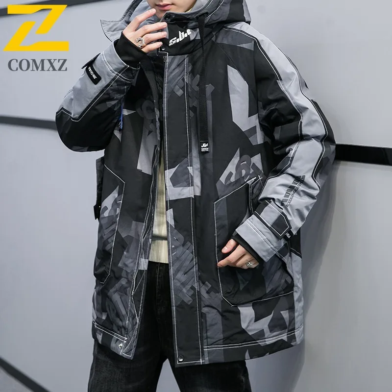 COMXZ Men Puffer Jacket Hong Kong Style Trendy Ski Street Warm Loose Travel Cotton Padded Jacket High Quality Snow Winter Jacket