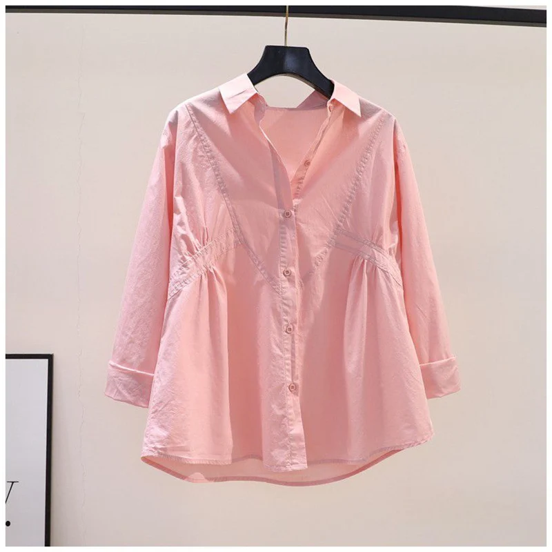 Simple Casual Solid Loose Long Sleeve Button Up Shirt Spring Autumn Lapel Cotton All Match Top Blouse Women Blusas Mujer Clothes