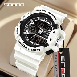 SANDA Dual Display Men Watches Waterproof Sports Watch Military Man Alarm Stopwatch Quartz Wristwatch Male Digital Clock 3310