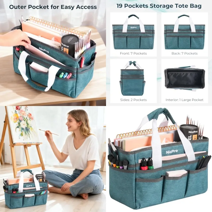 

Craft Organizer Art Bag Tote Bag For Art Supply Storage Portable Supply Organizers Caddy with Multiple Pockets Craft Bag for Dr