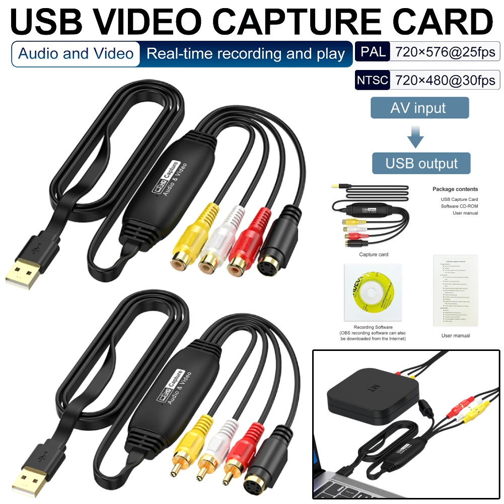 Tarjeta de captura de vídeo USB VHS TV DVD VCR a convertidor Digital adaptador de captura de Audio RCA a USB convertidor de vídeo para Windows Mac PC