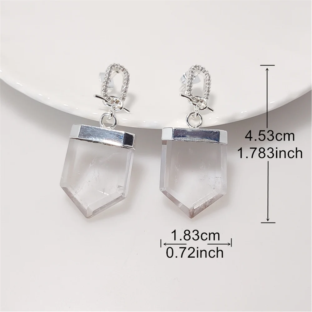 FUWO 1Pair Handcrafted Cubic Zircon Clear Quartz Earrings,Golden/Silver Plated Natural White Crystal Jewelry For Women ER211CZ