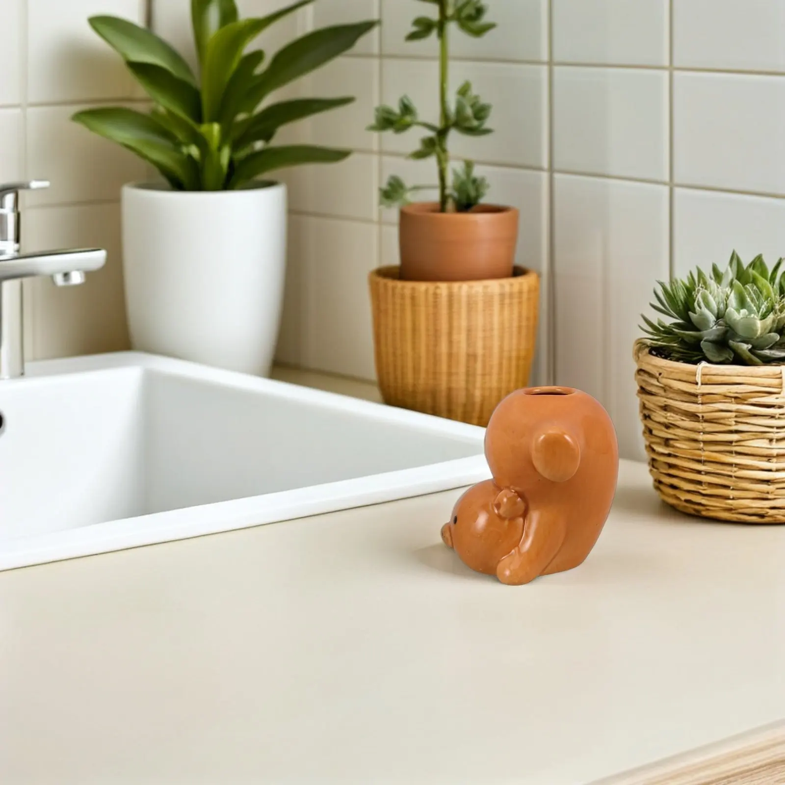 2Pcs Kawaii Cartoon Animal Toothbrush Holder for Kids Bathroom Storage Organizer Toothpick Container Toothpaste Stand Countertop
