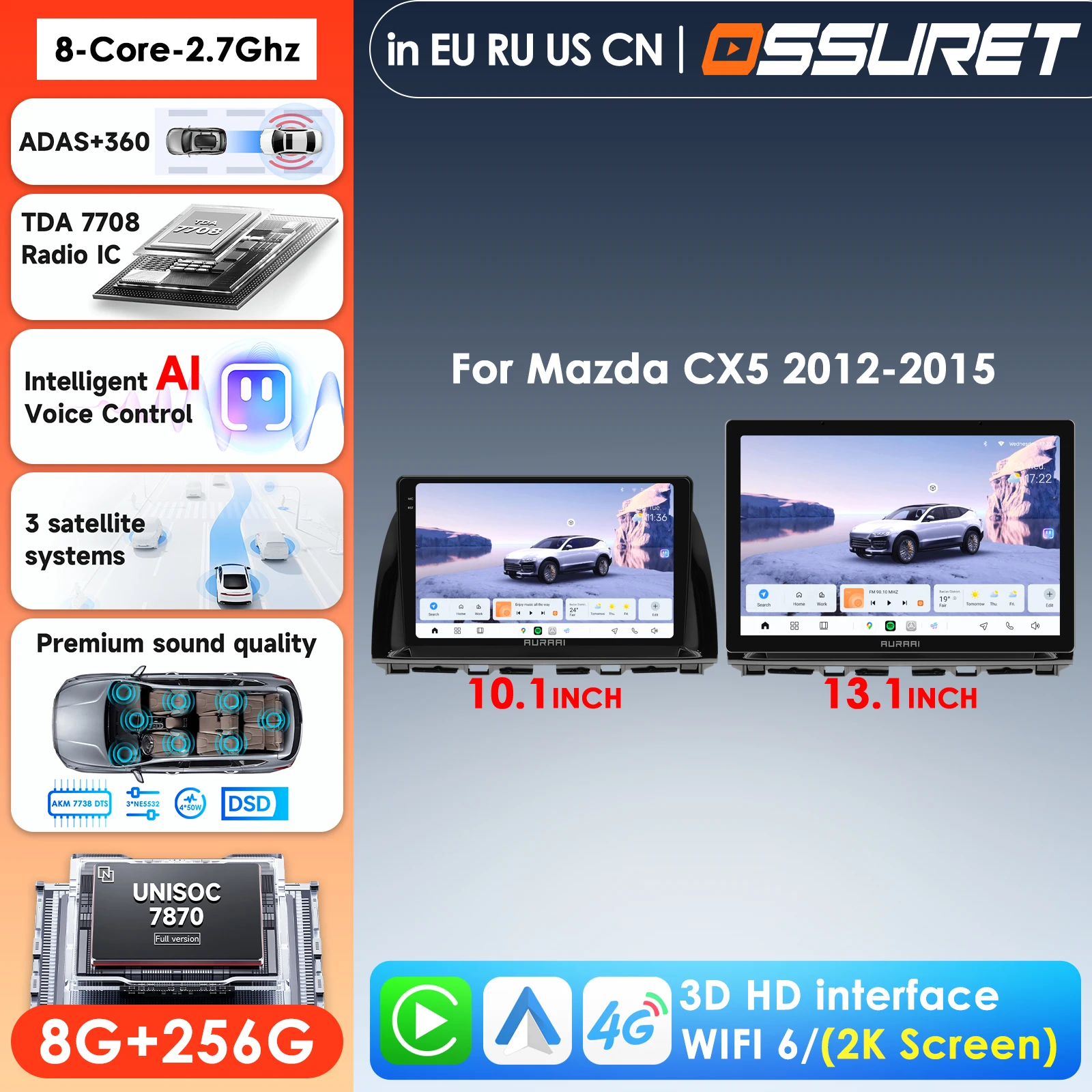 

Интеллектуальная автомобильная информационно-развлекательная система AURA AI X100 с GPS-навигацией для Mazda CX-5 2012-2015, мультимедийный плеер с Carplay и 4G