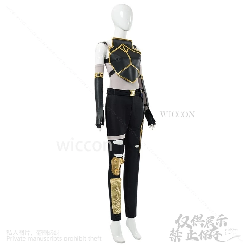 Anime Arcane 2 게임 LOL 코스프레 여성 Vi 블랙 PU 가죽 바지 탑 유니폼 핑크 가발 여성용 할로윈 Cos 맞춤형