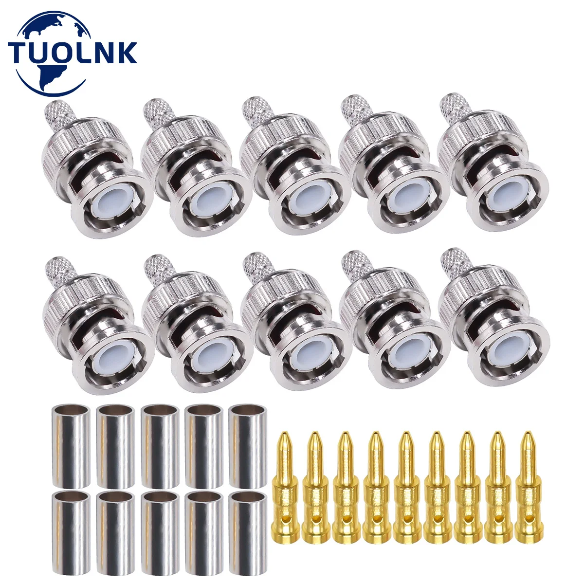 TUOLNK  BNC Male Connector BNC Male Plug Crimp Connector 10 pcs for RG58 RG142 Coaxial Cable BNC Type Solder Converter