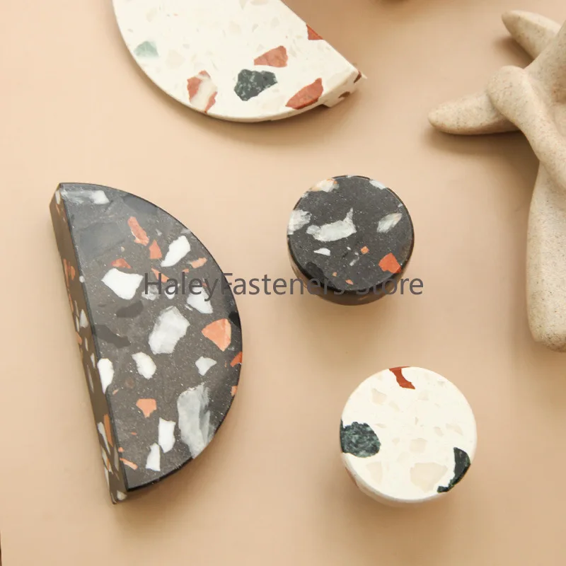 White / Black Natural Marble Semiclrcle Cabinet Handles Drawer Round Knobs Light Luxury Wardrobe Pulls Kitchen Accessories