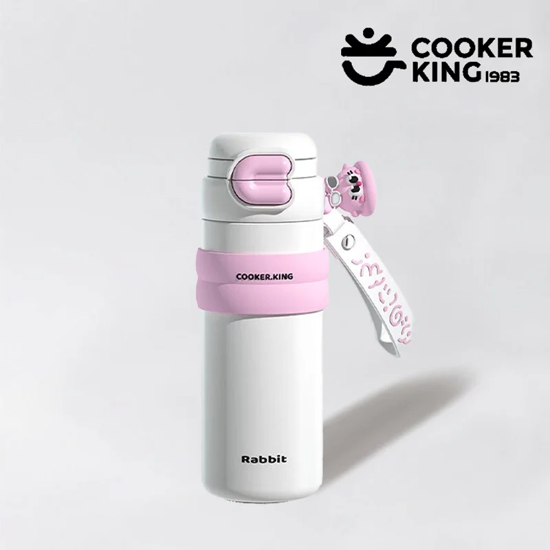 COOKER KING 500 ml CC Kaninchen-Stroh-Isolierbecher, 316 Edelstahl + PP, Kinder-Thermosflasche mit Strohhalm, Wasserflasche für Studenten
