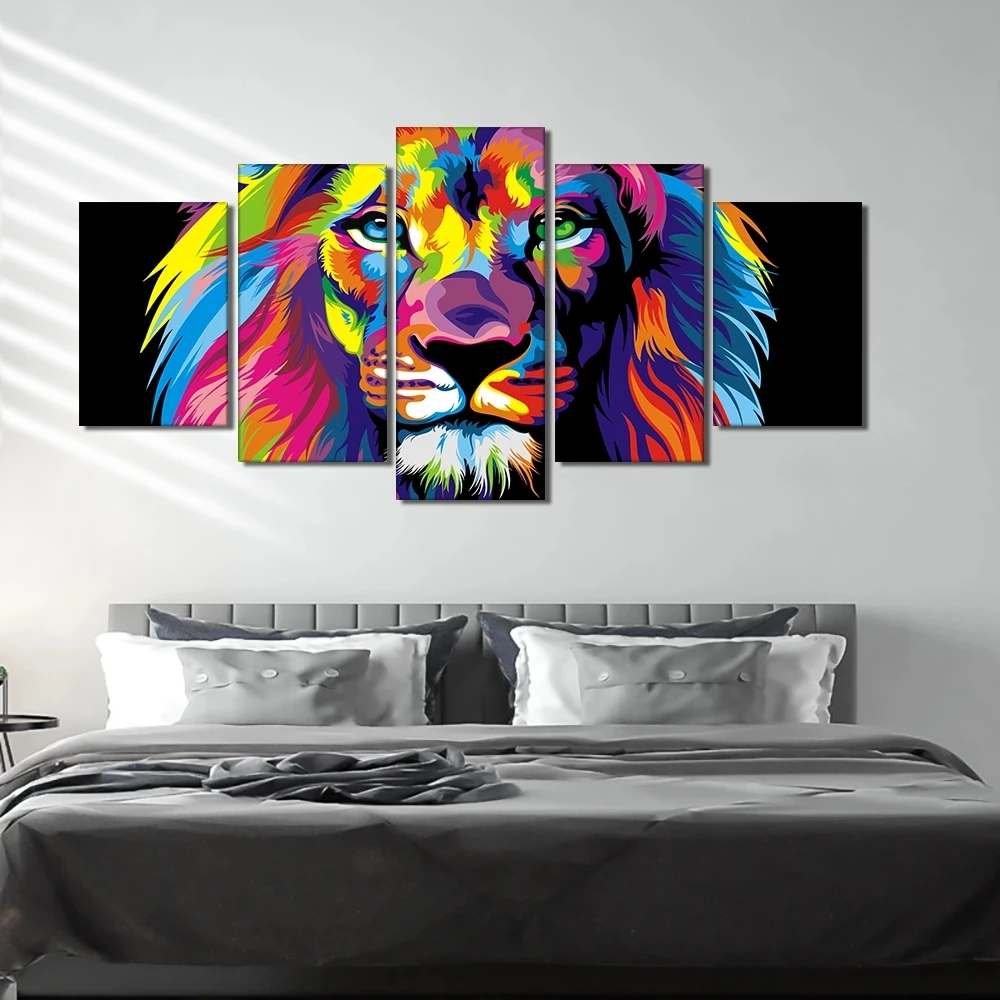 

5pcs Set Abstract Watercolor Lion Canvas Painting Modern Colorful Animals Posters and Print Wall Art Picture for Home Decoration