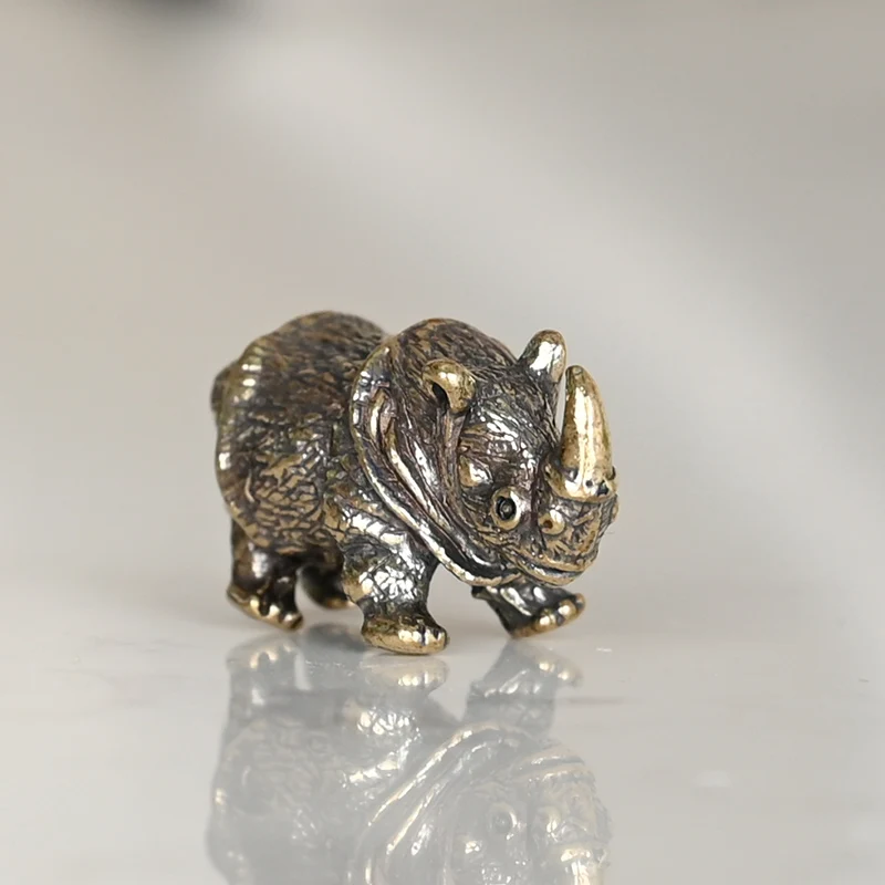 Brass cute little rhino ornament brass distressed mini rhino table top tea table handle small copper piece