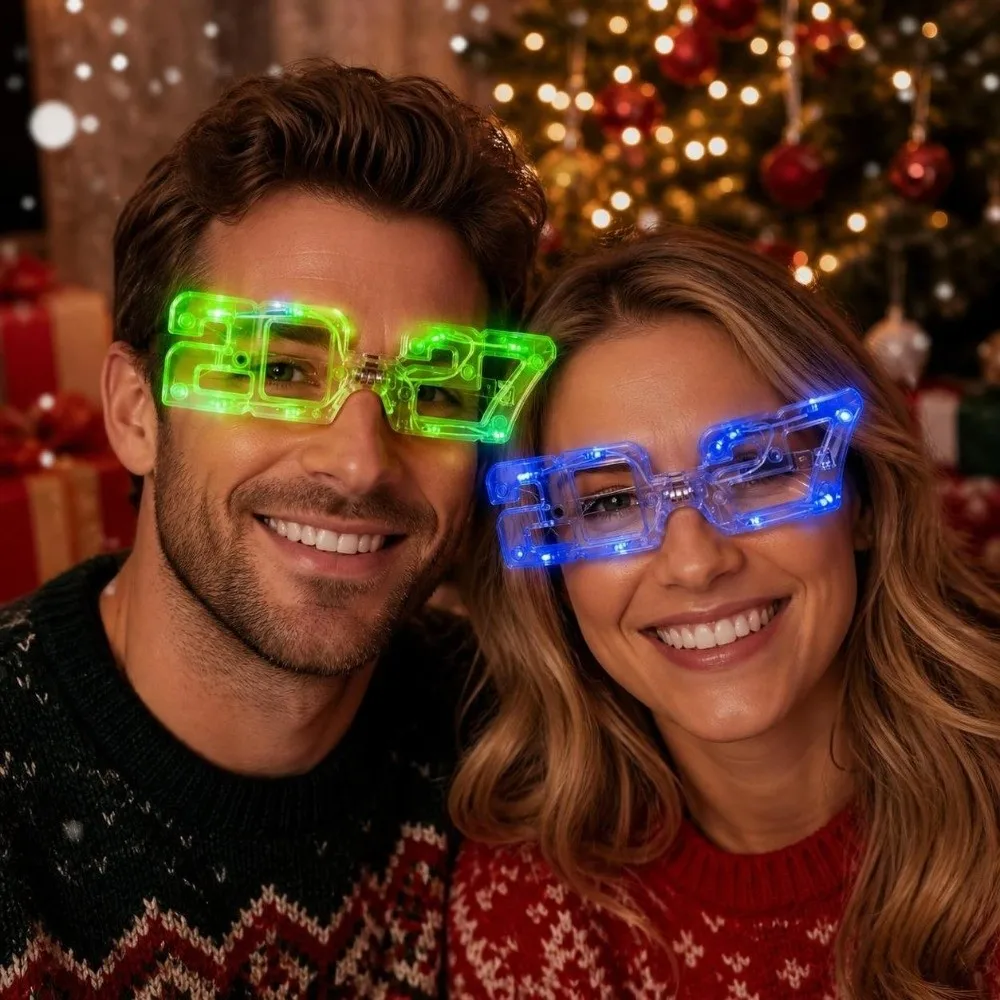 Funny New Year Glow Glasses Square Shape Cool Light Up Glasses Lightweight Plastic Luminous Eyewear Rave Nightclub