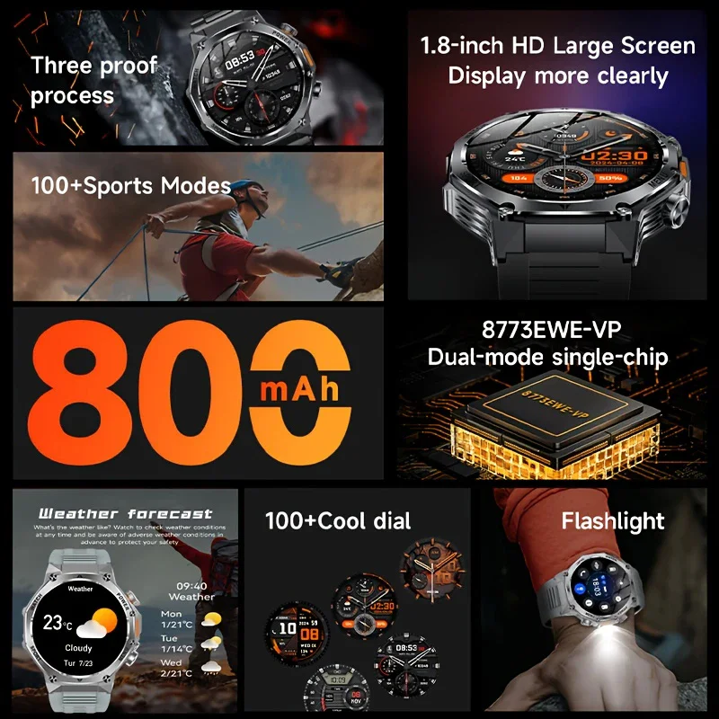 

New Military Grade 800mAh Battery Smart Watch Men IP68 Waterproof GPS Bluetooth Call AMOLED Screen Sports Smartwatch Men Gift