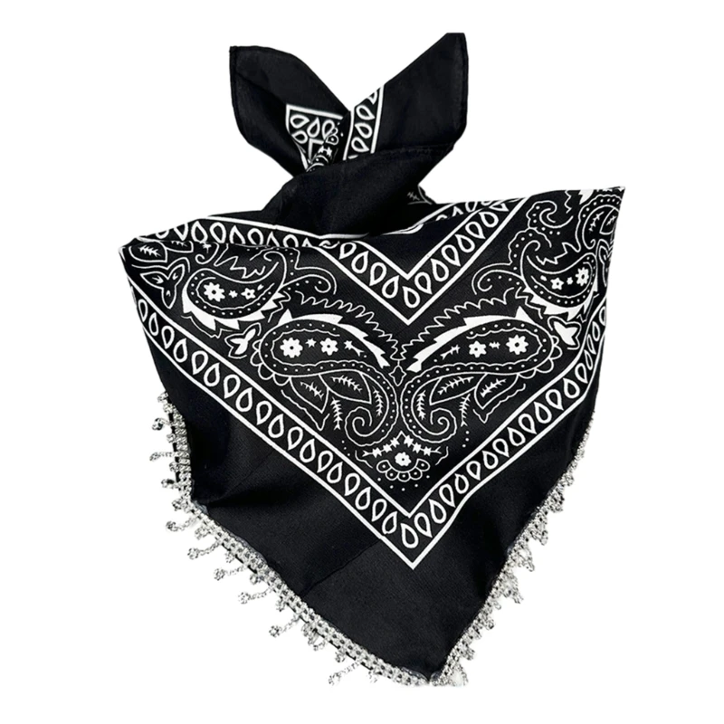 Rhinestones Bandana for Women Men Unisex Party Cowboy Bandana Fashion Neck Scarf for Female Kerchief Wrap Bride Shawl M6CD