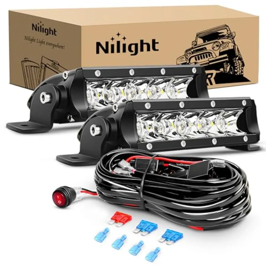 

Led Pods 7 Inch 30W er Slim Spot LED Light Bar Off Road Lights Driving Fog Lights with 16AWG Wiring Harn Kit-2 Leads for Van Ca