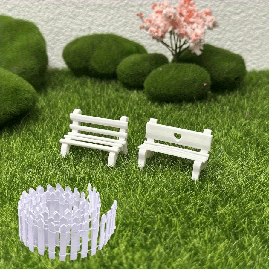 Park White Bench & Wooden Fences Micro Landscape,Sandbox Ornaments,Photography Props,Diy Crafts | Miniature Scenery,Fairy Garden