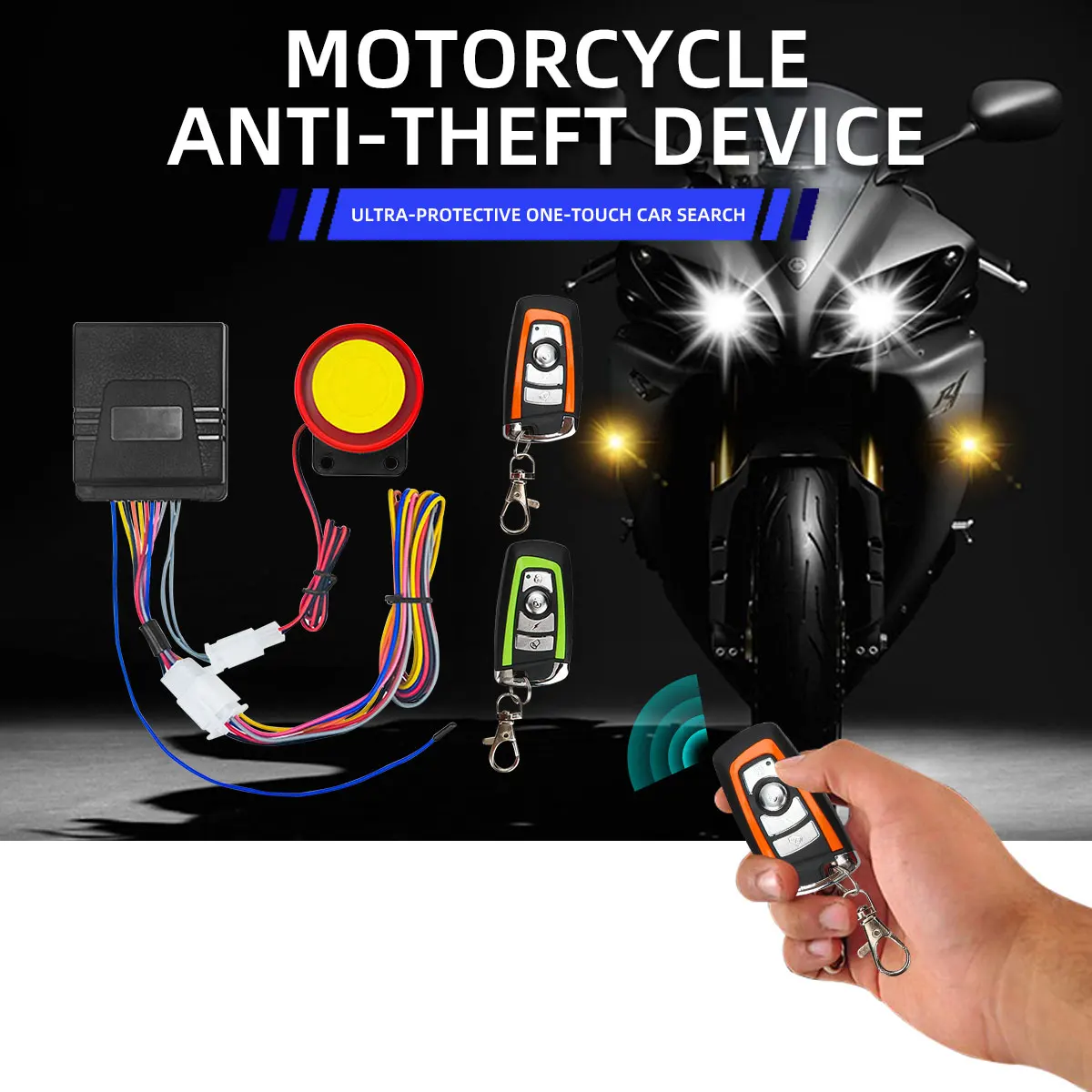 1 Set Universal Motorcycle Alarm System One-way with Engine Start Remote Control Key Fob 12V with Overload Protector