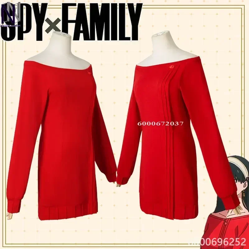 Anime Spy Family Yor Forger Cosplay Long Red Knitting Sweater Costume Women's Wear Includes Accessories for Halloween Carnival