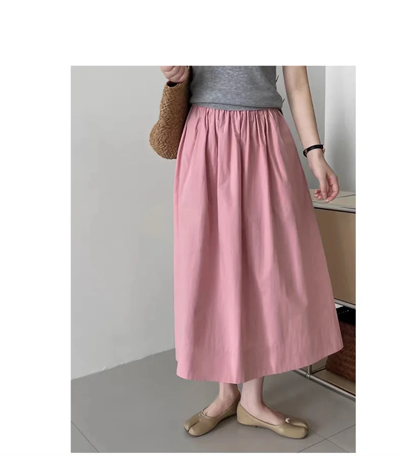 Saia Longa de Verão em Algodão e Linho Plus Size com Cintura Elástica, Cor Pura, Casual, Estilo Street Wear