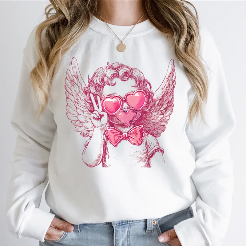 Happy Valentine's Day Sweatshirt Creative Pink Heart Retro Love Valentines Sweatshirts Hoodies Funny Cute Sweater Gift for Her