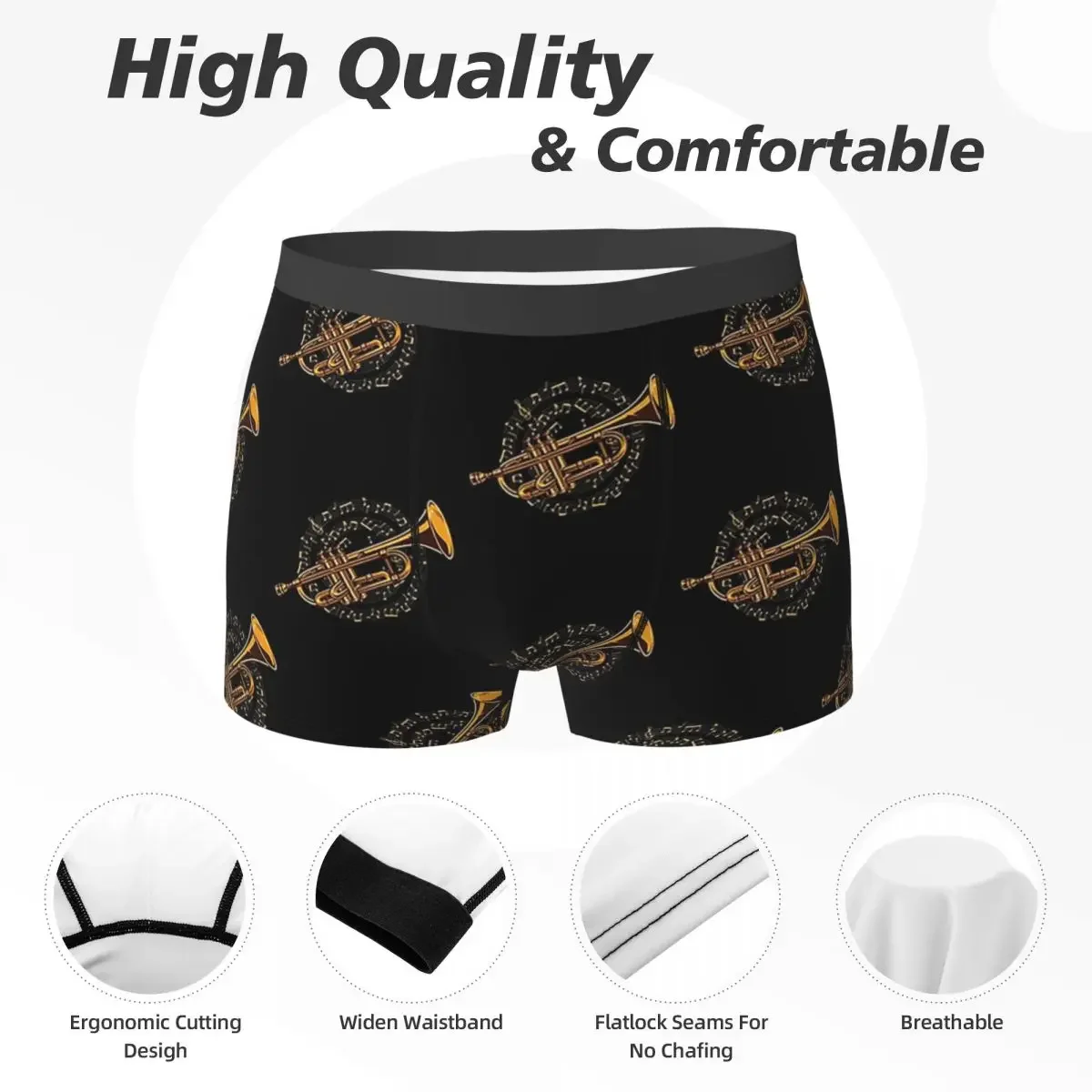 Calzoncillos Boxer, pantalones cortos, trompeta, partituras, jugador de trompeta, bragas de músico, ropa interior suave masculina para hombre, regalo