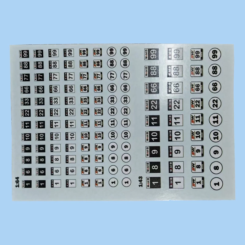 2PCS 1/64 1/43 Scale Numbers Water Slide Decal for Miniscale Racing Car/Vehicle Body Independent Pattern DIY Decoration Parts