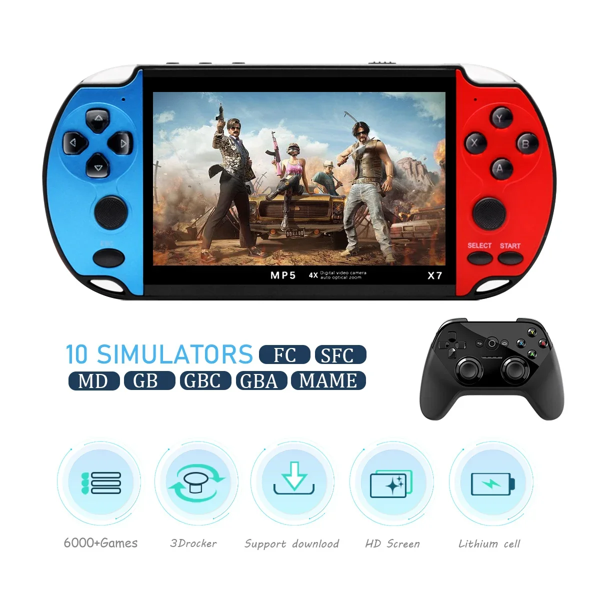 X7/X7 Plus Handheld Game Console Built-in 6000 Games 4.3/5.1 Inch Portable Video Game Console HD TV Output Arcade Game Players