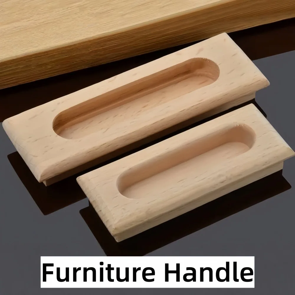 Solid Wood Recessed Cabinet Handles, 80-101mm Hole Center Invisible Embedded Drawer Pulls for Wardrobe Cupboard Furniture Doors