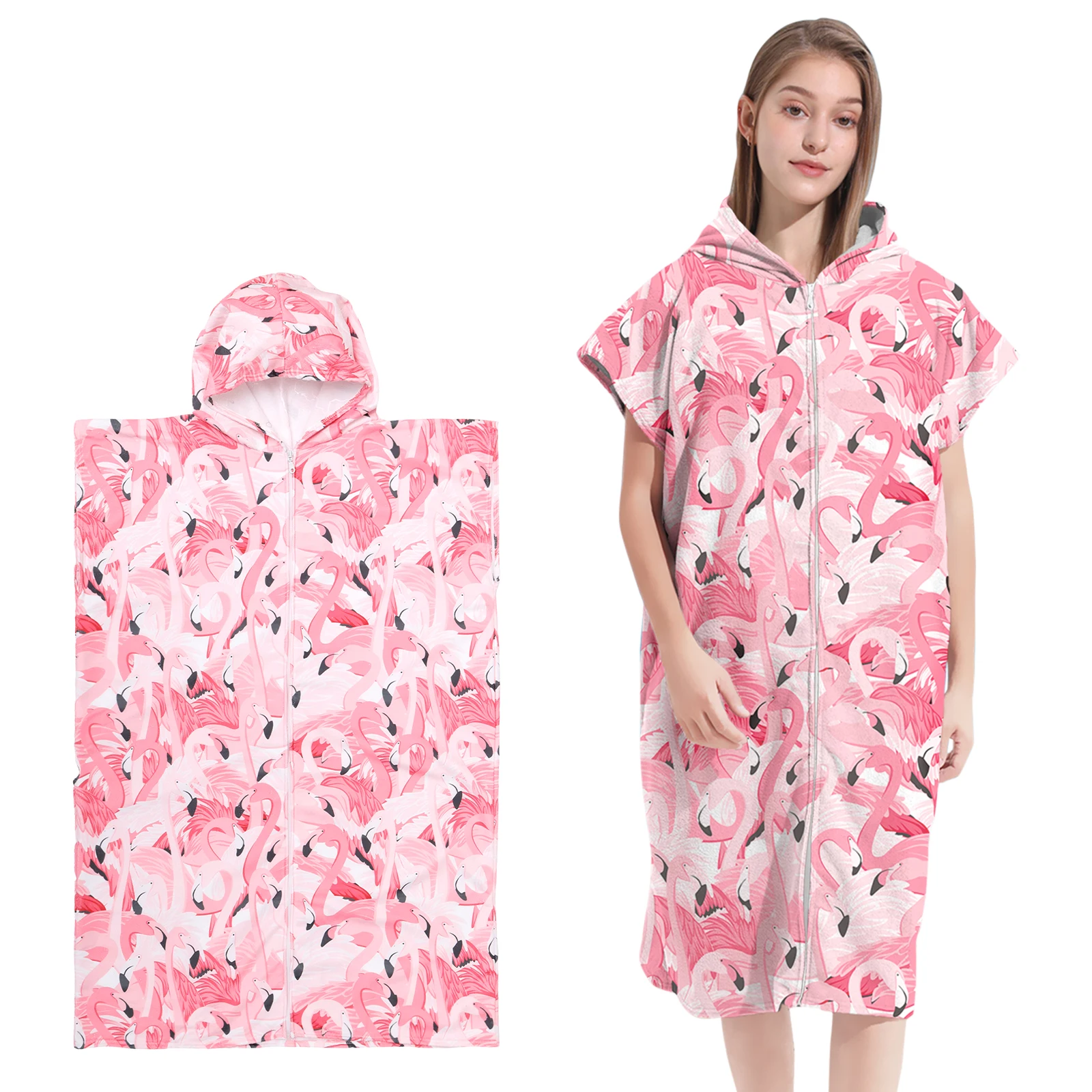 Changing Robe Soft Microfiber Towel Poncho Robe with Hood and Zipper Quick Dry Surf Poncho Portable Changing Towel Robe Towel